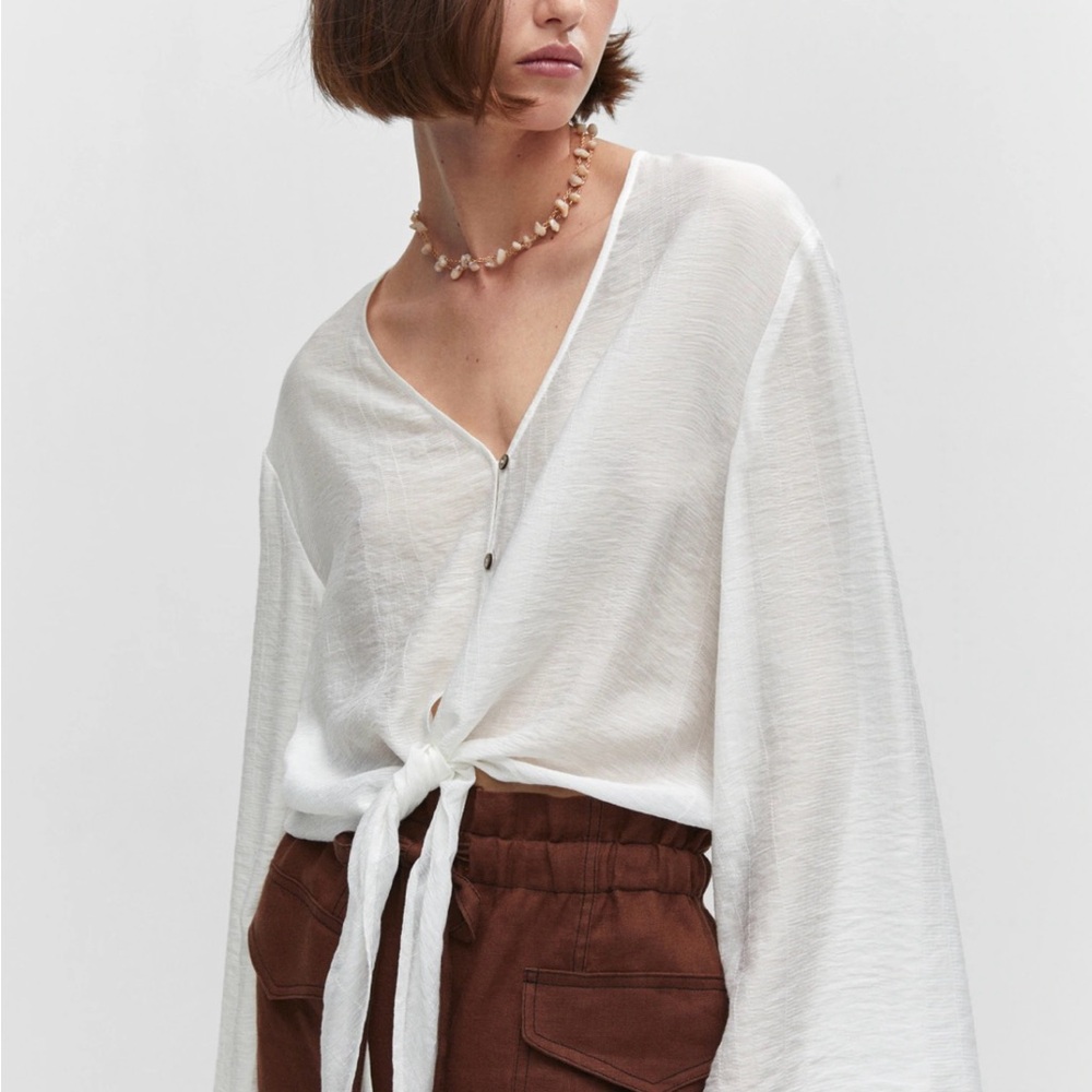 Mango White Button-Down Blouse